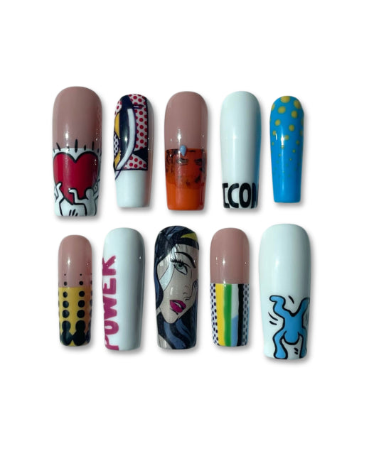 Press-on nails So'Claws - Collection Pop, inspirée du pop art avec cœurs et motifs comics