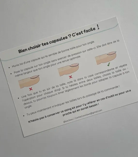Kit de mesure So'Claws - verso du sizing kit avec cases à remplir par doigt