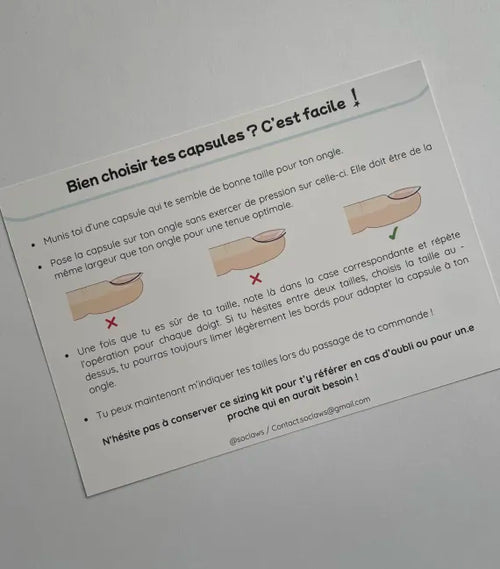 Kit de mesure So'Claws - verso du sizing kit avec cases à remplir par doigt